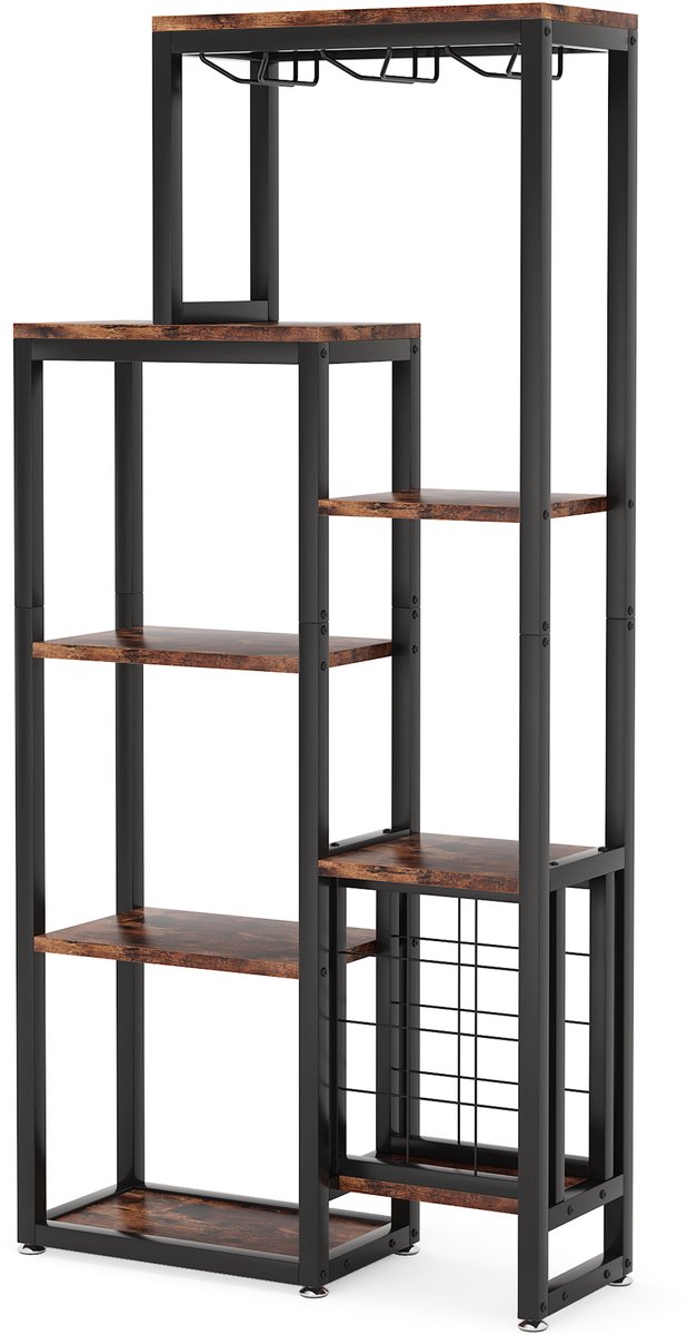 Mura Wijnrek - Flessenrek - Wijnkast - Flessenhouder - Glazenrek - Wine Rack - 5 Laags Opslag - Plaats Voor 6 Glazen - Bruin