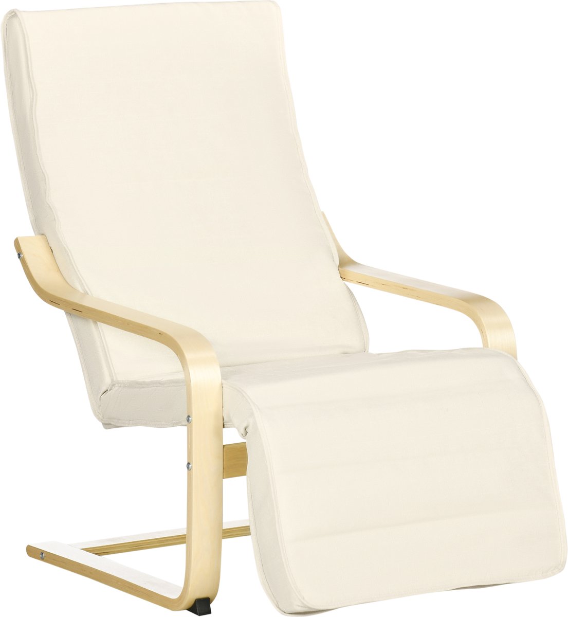 Schakelstoel met zachte kussen met verstelbare voetbank - crème blanche - 66,5 x 94 x 100cm