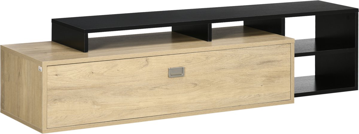 TV-meubel - TV-kast - tv tot 65 inch - Afneembaar rek - kanteldeur - natuurlijk hout - zwart