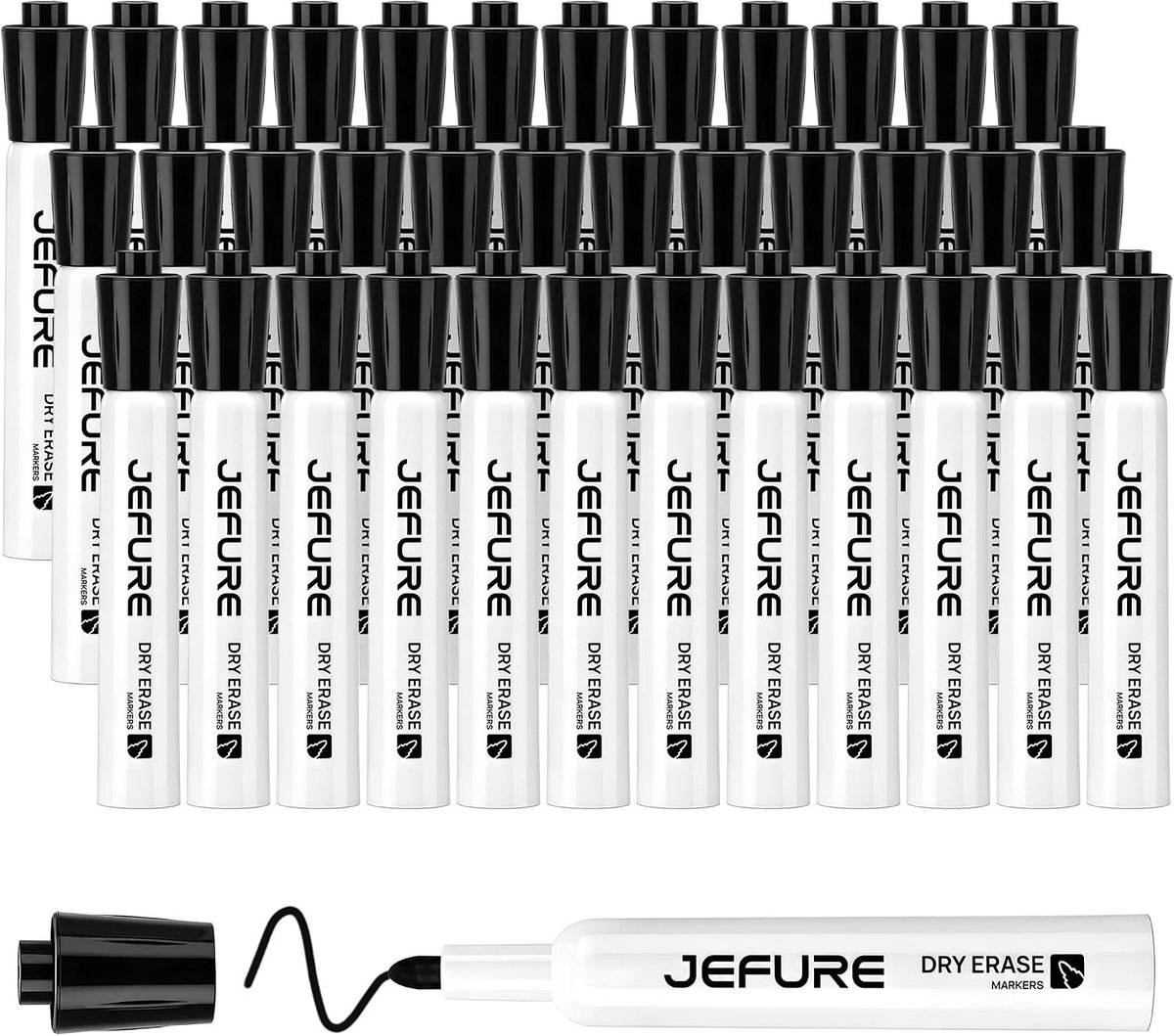 Whiteboardfolie - Whiteboardmarkers - Zwart - 2 mm Ronde Punt - Set van 36 Droog Uitwisbare Markers voor Schrijven en Tekenen