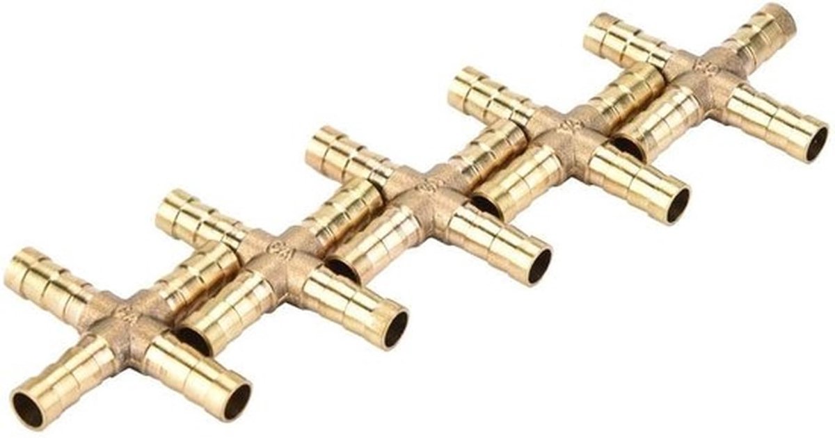 Slangfitting 4-weg - Messing Koppelstuk - Snelkoppeling - Geschikt voor Lucht/Water/Olie/Gas - Hoogwaardig Koper - Duurzaam - Koppeling
