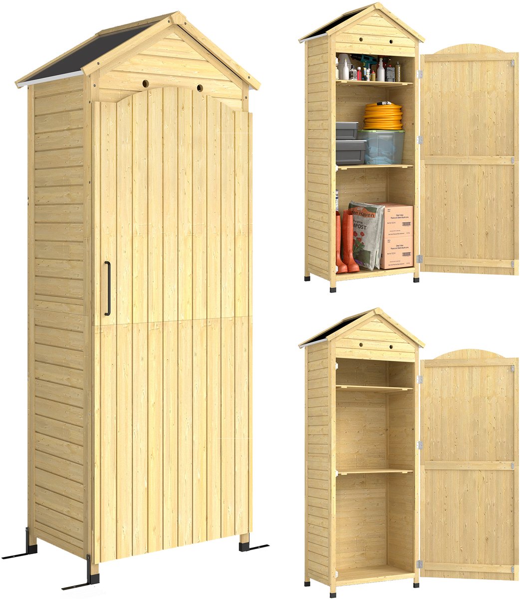 Houten tuinschuur - extra hoog - met verstelbare plank - magnetische deur - gegalvaniseerde dakventilatie