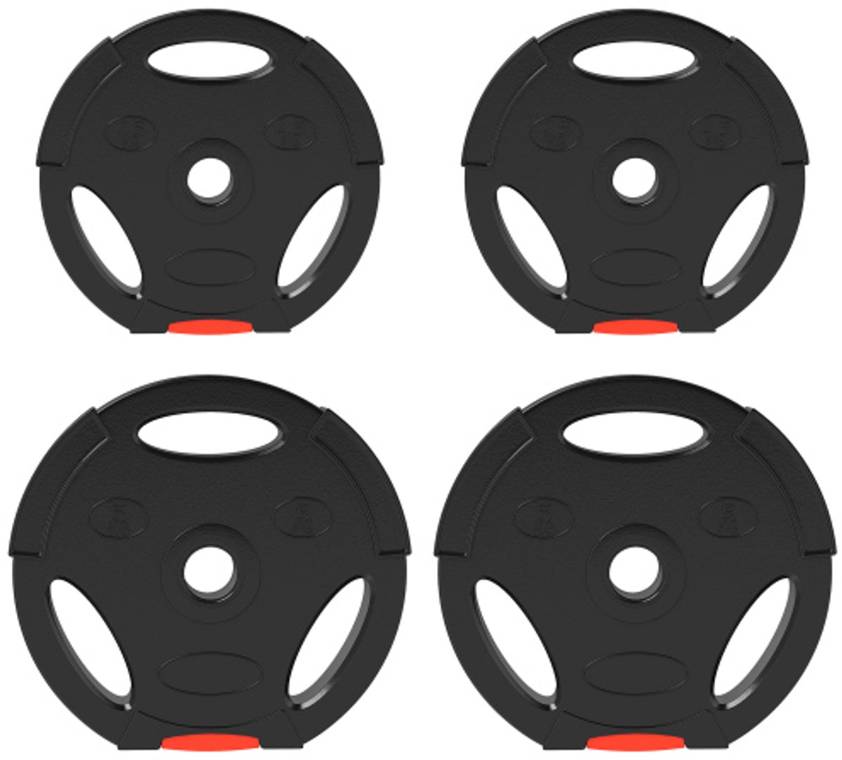 Set van 4 haltergewichten, 2 x 2,5 kg/5 kg gewichten, gewichtsschijvenset, gewichtsschijven voor halterstangen met een diameter van 2,5 cm, Ø 25/30 mm boring, zwart