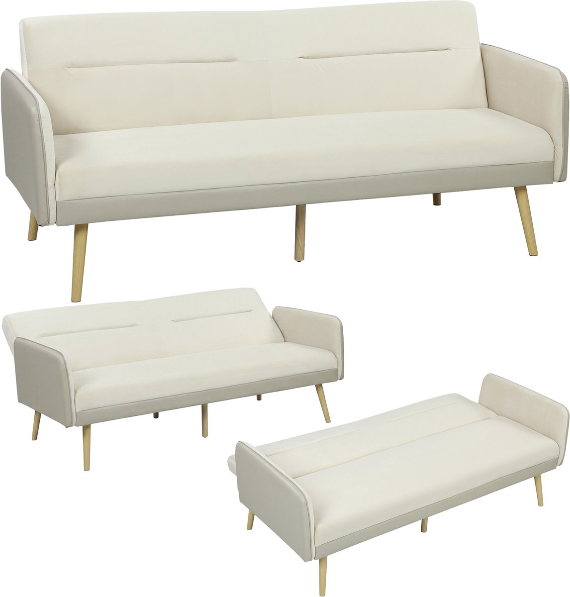 HOMCOM slaapbank - fluweel (100% polyester) - 185x84x83cm - beige