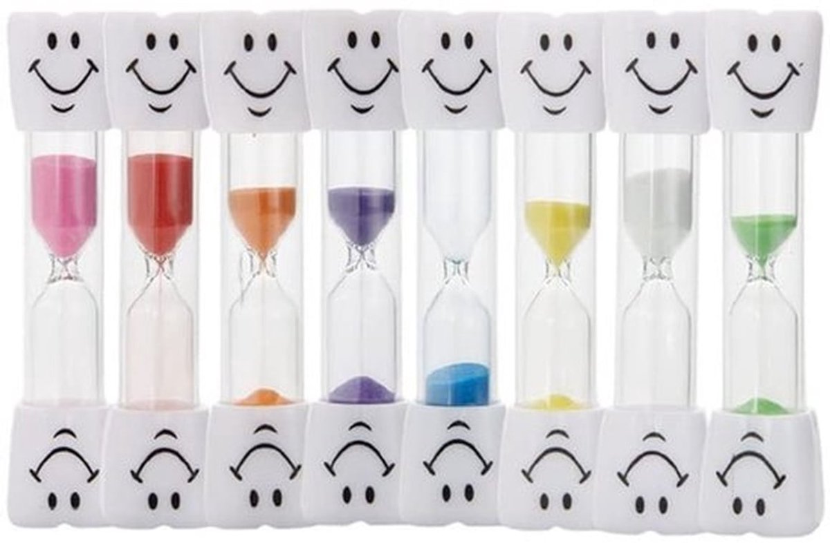 Zandloper 3 Minuten Timer - 4 Stuks - Tandenpoetsen - Duurzaam PVC - Aftelberekening - Schattig Glimlachpatroon - Onbreekbaar