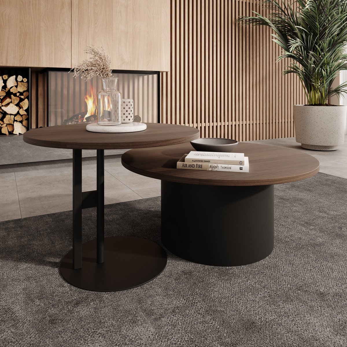 Meubella - Mastro - Salontafel set van 2 - Donker eiken - 58-75 cm