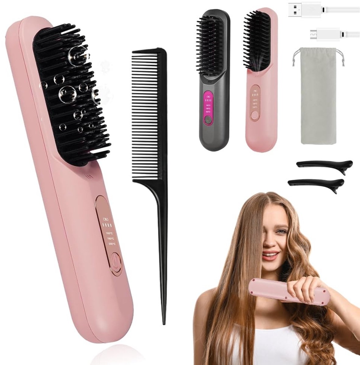 Solidchoice - Draadloze Haarstijlborstel met 3 Temperatuurinstellingen