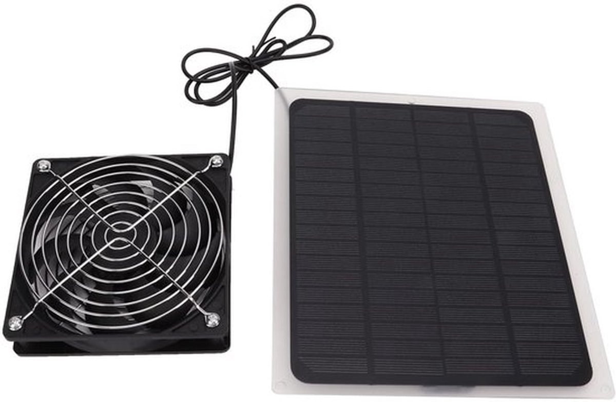 Zonnepaneel Ventilator Kit - Draagbare Ventilator - Waterdicht - Zwart - Koeling - Geschikt voor Kippenhokken, Kas en Schuur
