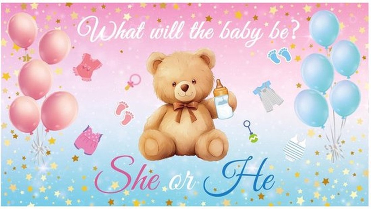Gender Reveal Achtergrond - Banner voor Gender Reveal Party - Kleurrijk en Schattig - 180x100cm - Baby Shower Decoratie - Geschikt voor Baby