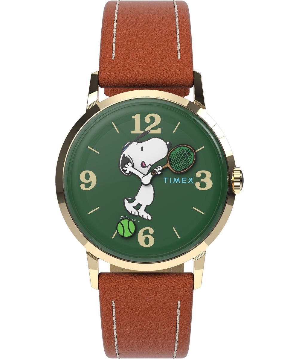 Timex Peanuts Marlin Snoopy Tennis TW2V88800 Horloge - Leer - Bruin - Ø 34 mm