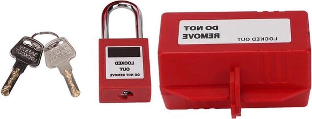 -Lockout apparaat voor elektrische pluggen met 38 mm hangslotsleutel - industrieel - heavy-duty - tagout - kastvergrendeling - geschikt voor grote pluggen - rood - industriële chemicaliën - elektrisch - 100-220V.