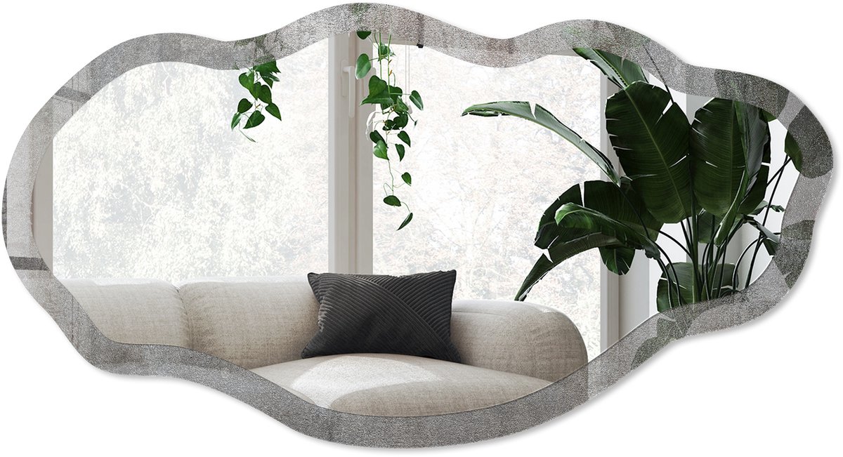 Wallfluent Betonstructuur Spiegel - Grijs Elegante Rechthoekige Wandspiegel - Organische Spiegel - Hal, Woonkamer, Kantoor - Industrieel / Loft - 45x90 cm - Totale afmeting 52x97 cm