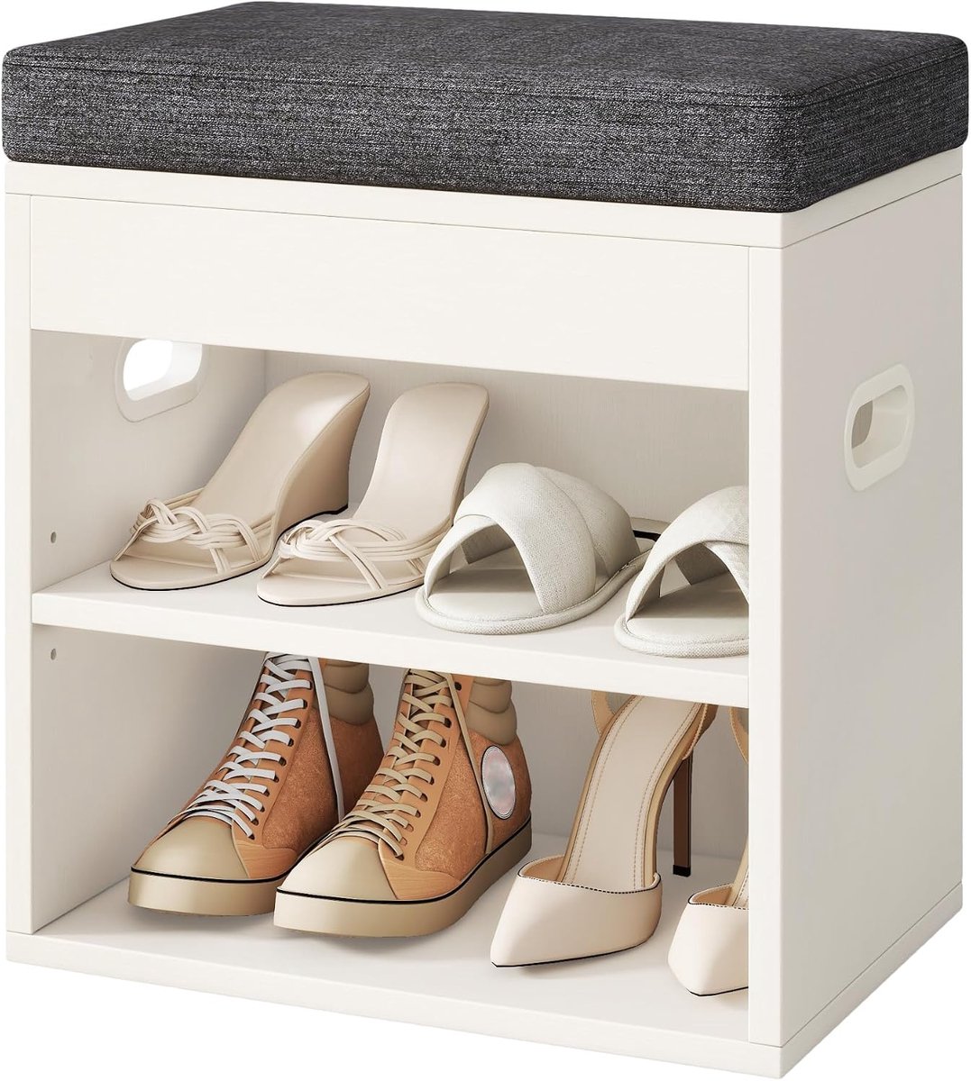 Home & Beyond® Schoenenbank met Lade - Entreebank met Zitkussen - Opbergrek voor Hal - Wit - 39x28x47 cm