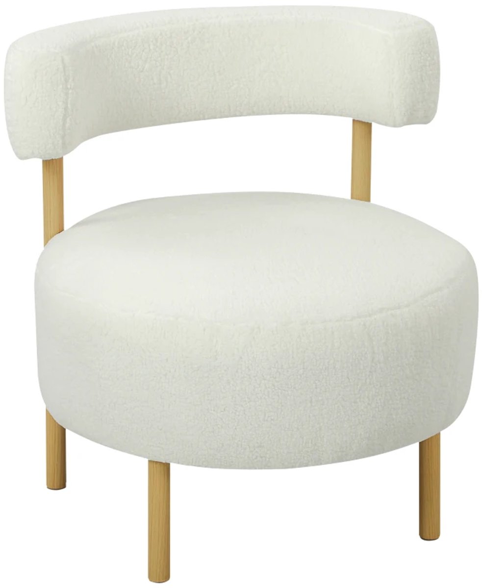Fauteuil - Loungestoel - Relaxfauteuil met Sherpa Fleece - Metalen Poten in Houtlook - Gestoffeerde Stoel - 67 x 67 x 71 cm - Crème Wit