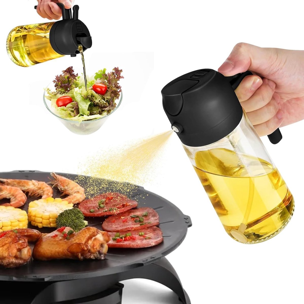Olijfoliesprayer - Transparant - 470 ml - Glas en PP Materiaal - Voor Gezond Koken en Druppelen