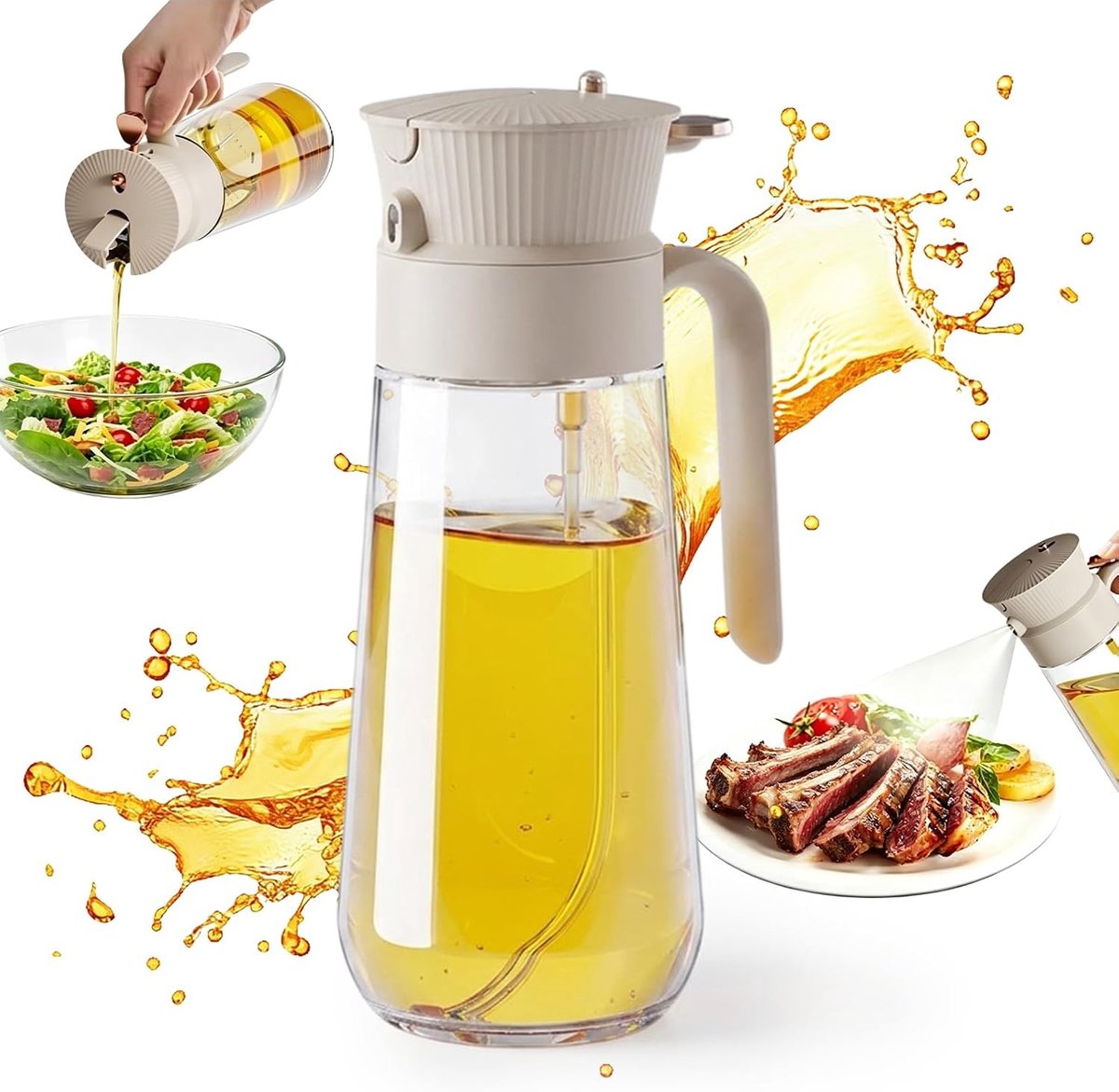 Olijfoliesprayer - C04 - Glas - 2-in-1 Oliespuitfles met Fijne Sproeikop en Schenkfunctie - Voor Gezond Koken