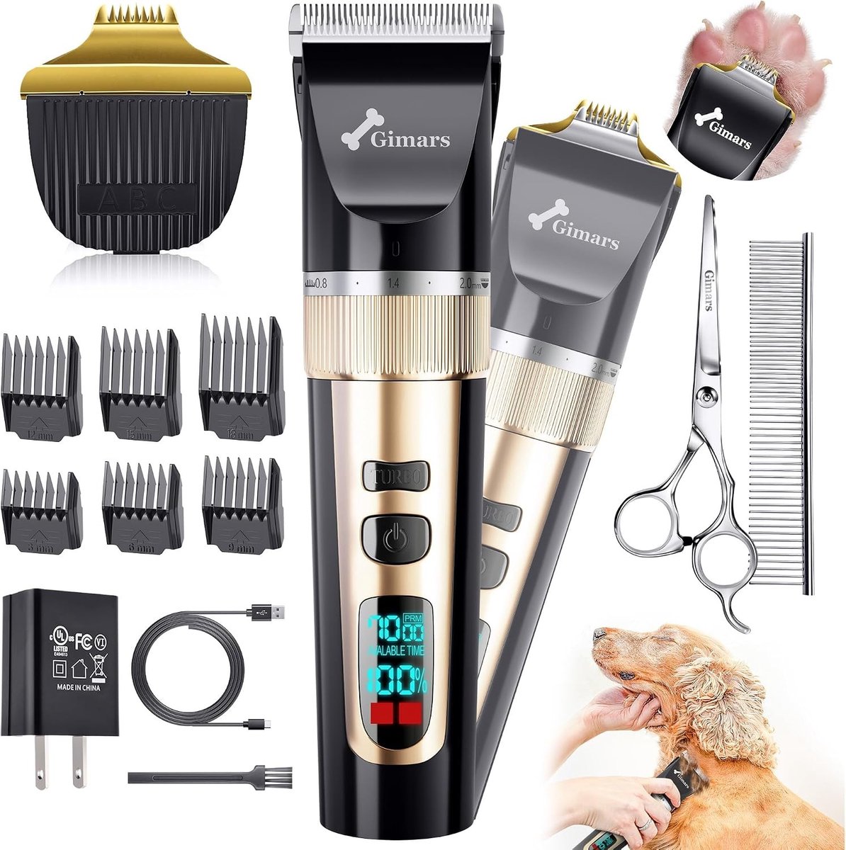 Hondentondeuse voor dikke vacht - 4-in-1 Trimmer- & scharenset met adapter - Draadloze Oplaadbare Elektrische Tonduse - Voor Hond en Kat