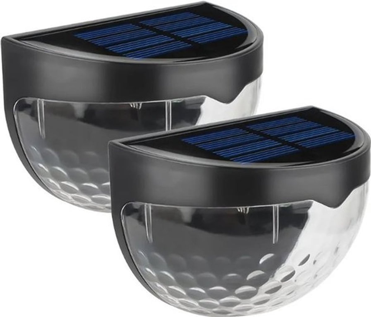 Twee solar heklampen, decoratieve tuinverlichting, waterdichte wandlampen geschikt voor zwarte behuizing en warm licht.