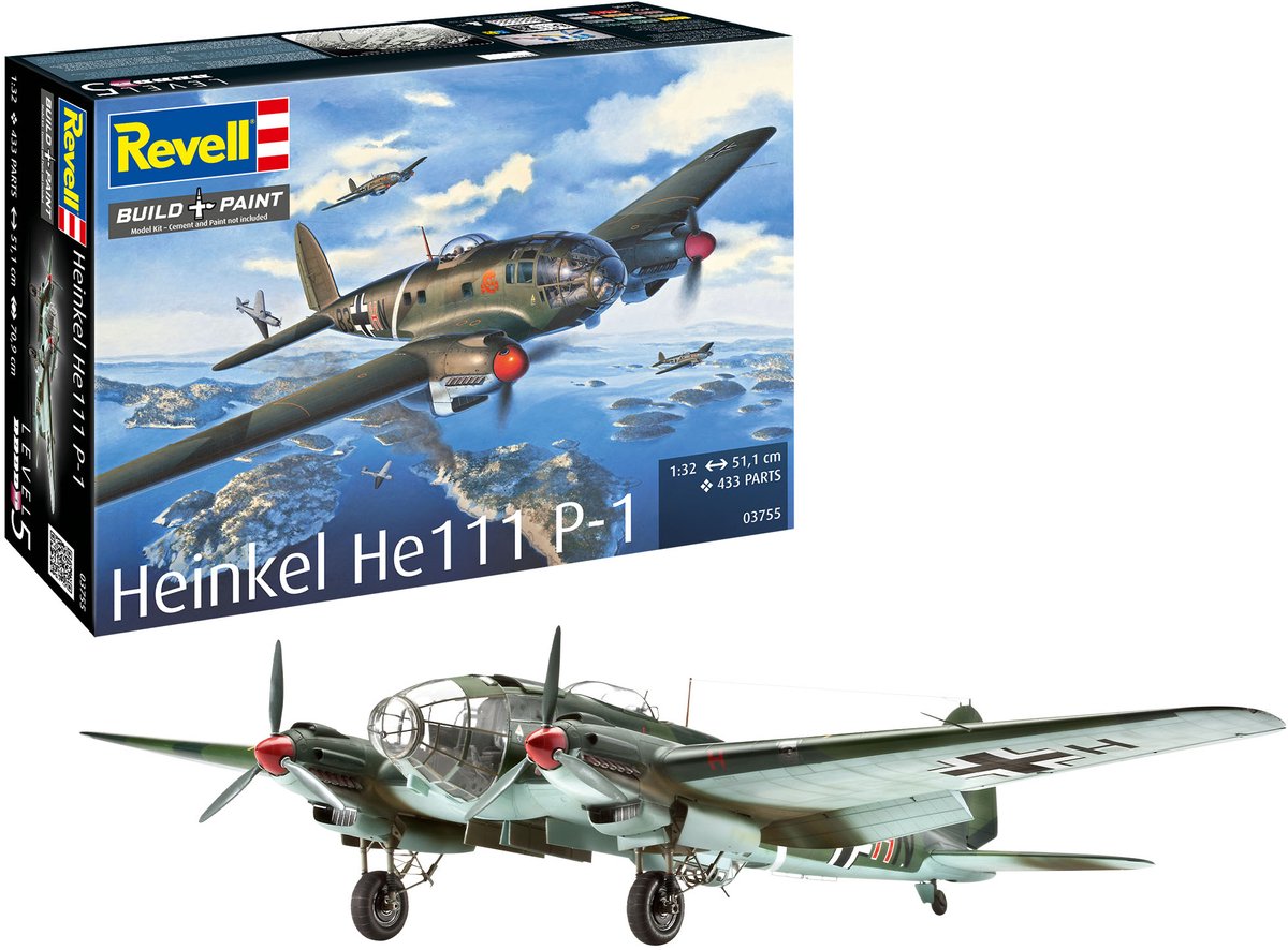 Revell Modelbouwpakket Vliegtuigen - 03755 Heinkel He 111 P-1 - Duitse Middelzware Bommenwerper Plastic - 1:32 - Modelbouw