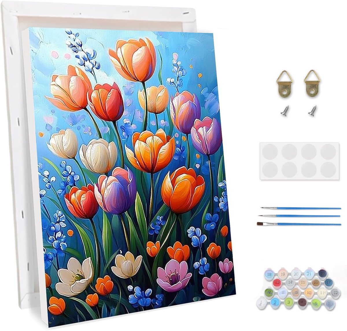 Schilderen op nummer volwassenen met lijst - penseel en acrylverf tulpen afbeeldingen schilderen voor volwassenen planten voor familie - vrienden - woondecoratie (20 x 30 cm)