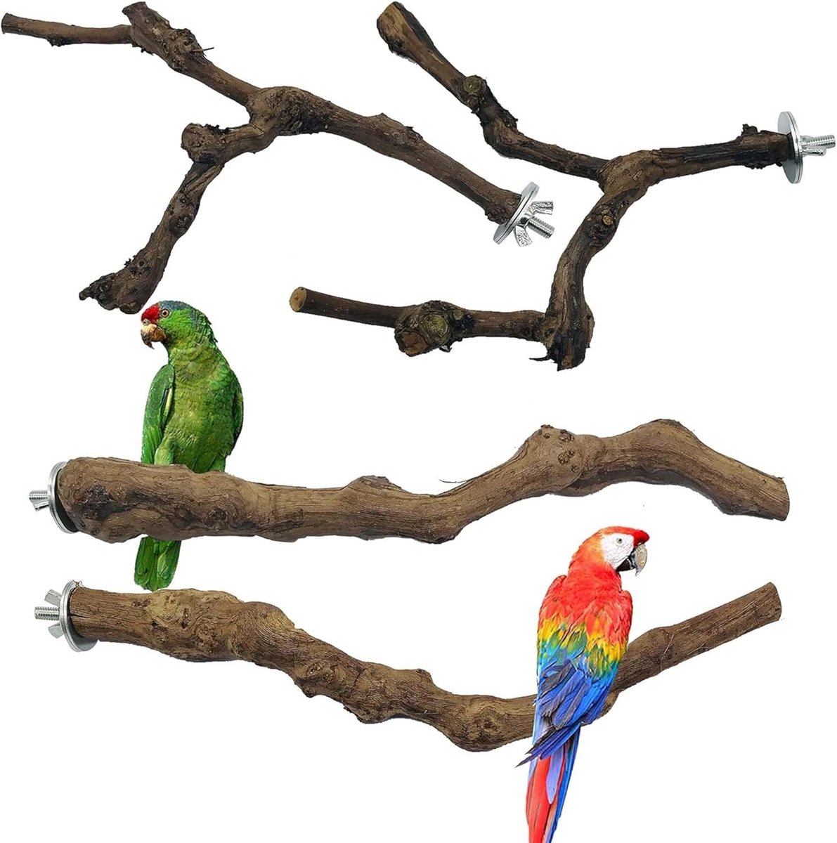 Natuurlijke wijnstokjes voor vogels, ideaal voor papegaaien, valkparkieten en vinken - 4-delige set voor speelplezier en gezondheid