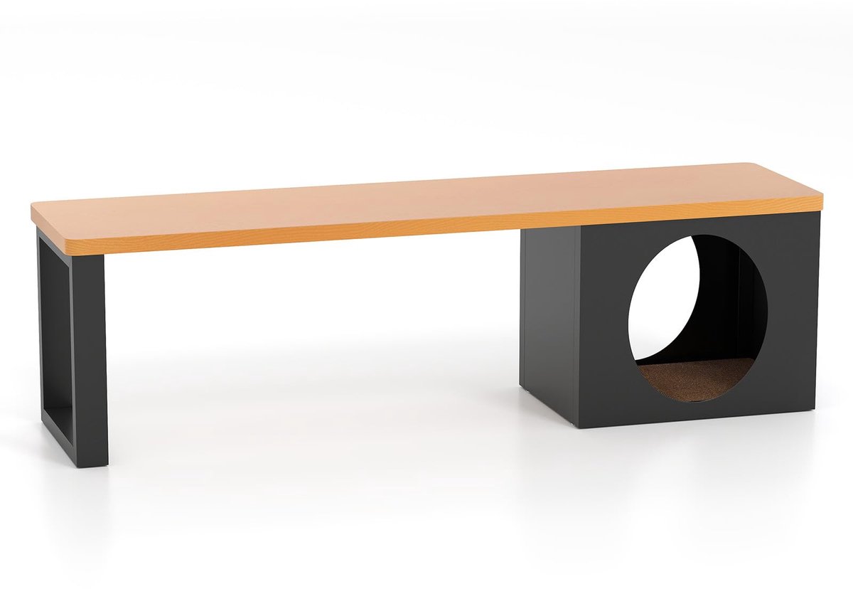 Famanu – Weerbestendige 3-zits tuinbank van metaal met kattenhuis, balkonbank zonder rugleuning, belastbaar tot 450 kg, terrasbank voor tuin en balkon, 150 x 38 x 44 cm