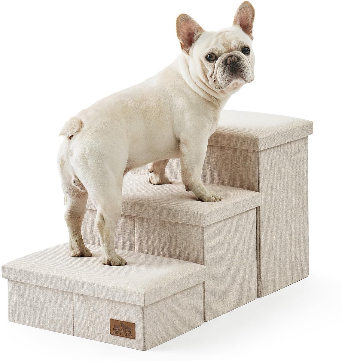 Famanu – Hondentrap voor kleine honden met opslag, opvouwbare huisdieropstap met lekvrije hoes, lichtgewicht en comfortabel, beige, 43x72x42.5 cm