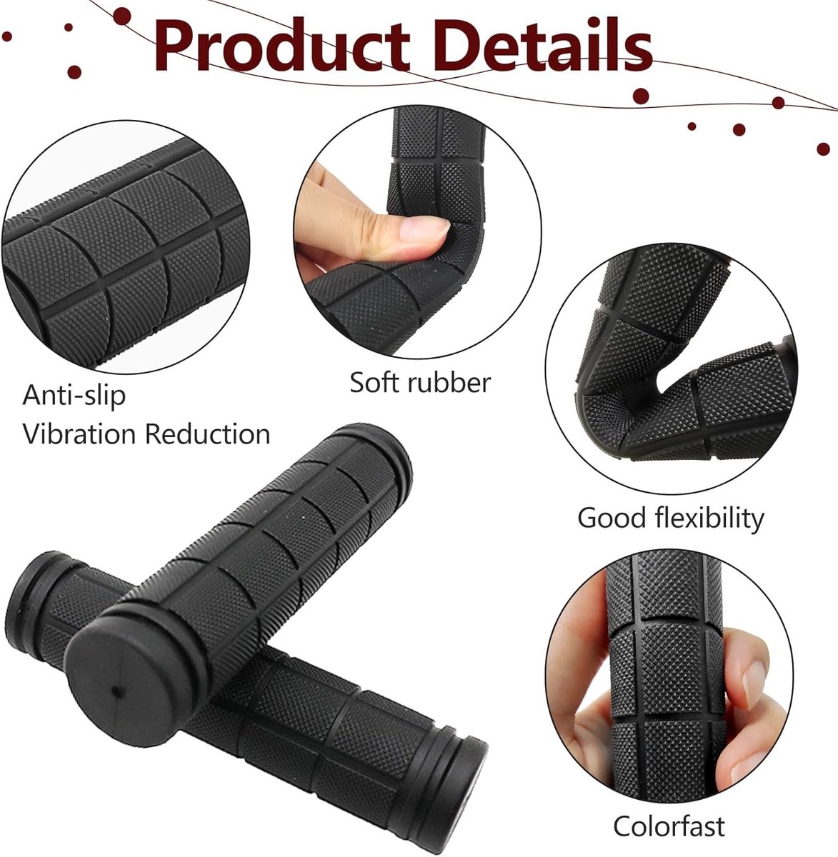 Set van 2 Ergonomische Fietshandvatten van Rubber, 22 mm, Geschikt voor Fietsen en Scooters, Comfort en Grip