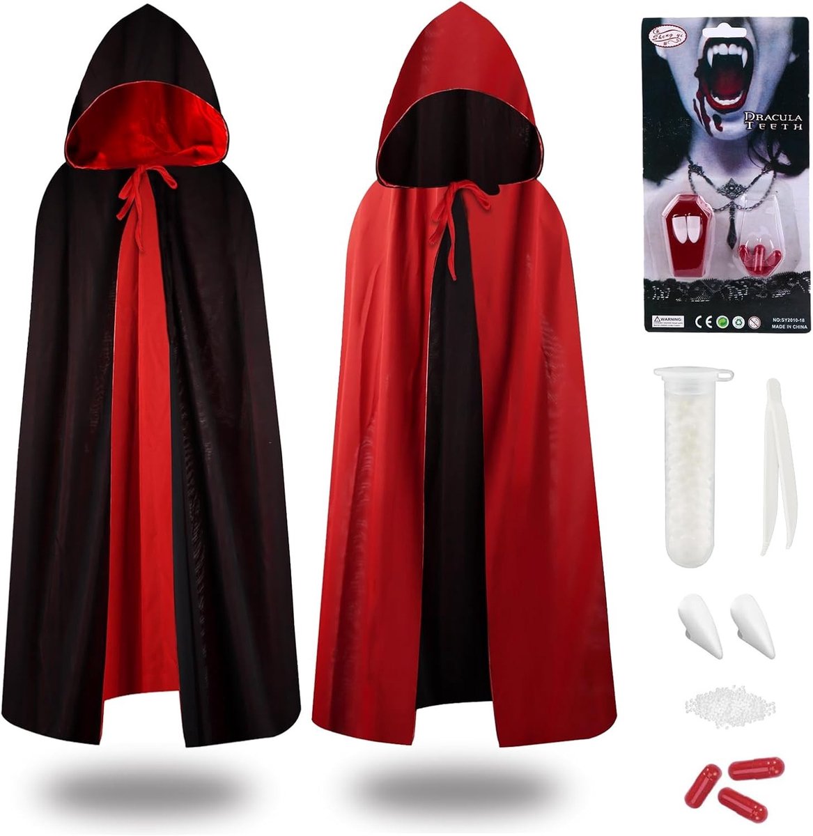 Vampier Kostuum Set met Dubbele Cape voor Halloween en Carnaval - Zwart en Rood, Perfect voor Vrouwen en Feestjes