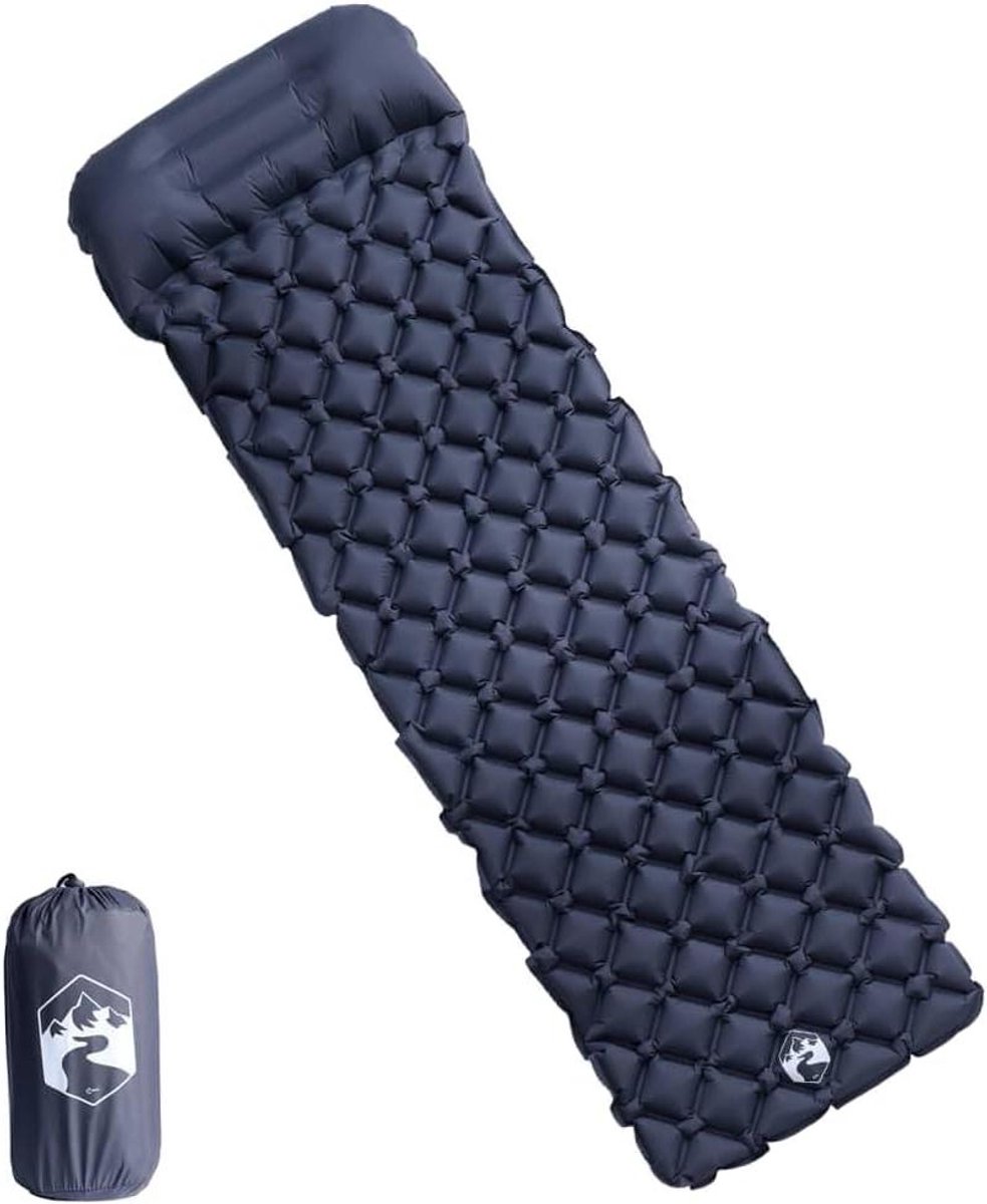Opblaasbaar campingmatras - Slaapmat luchtbed - Kamperen buiten - Ingebouwd hoofdkussen - 188 cm lang - Grijs