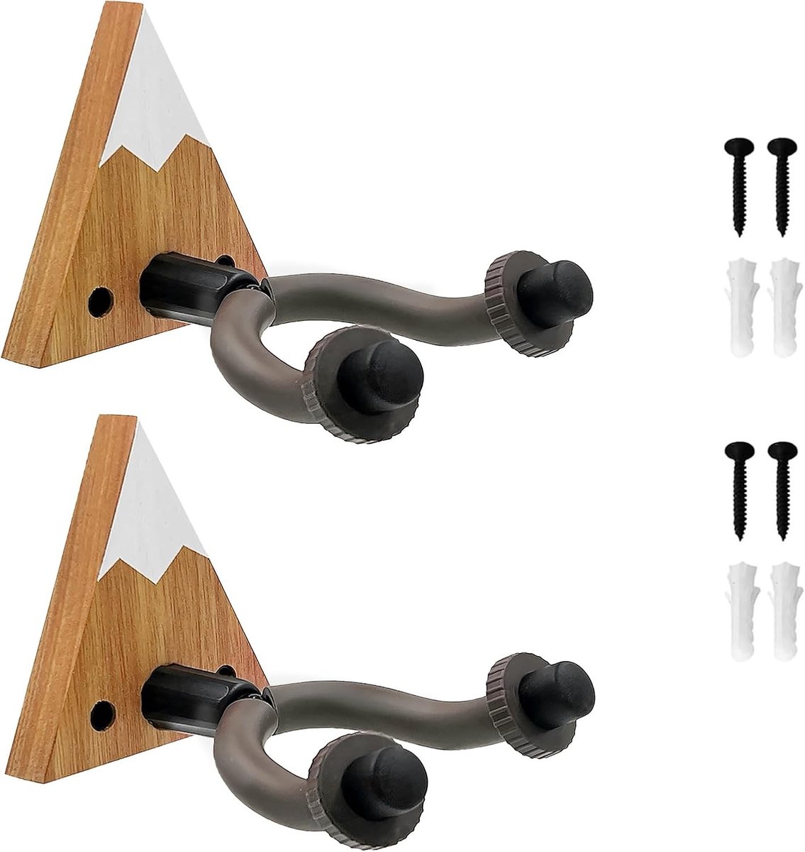 Gitaar Wandhouder - Hout - 2 Stuks - Massief Houten Basis met Zacht Gewatteerde Hangers - Voor Elektrische en Akoestische Gitaren