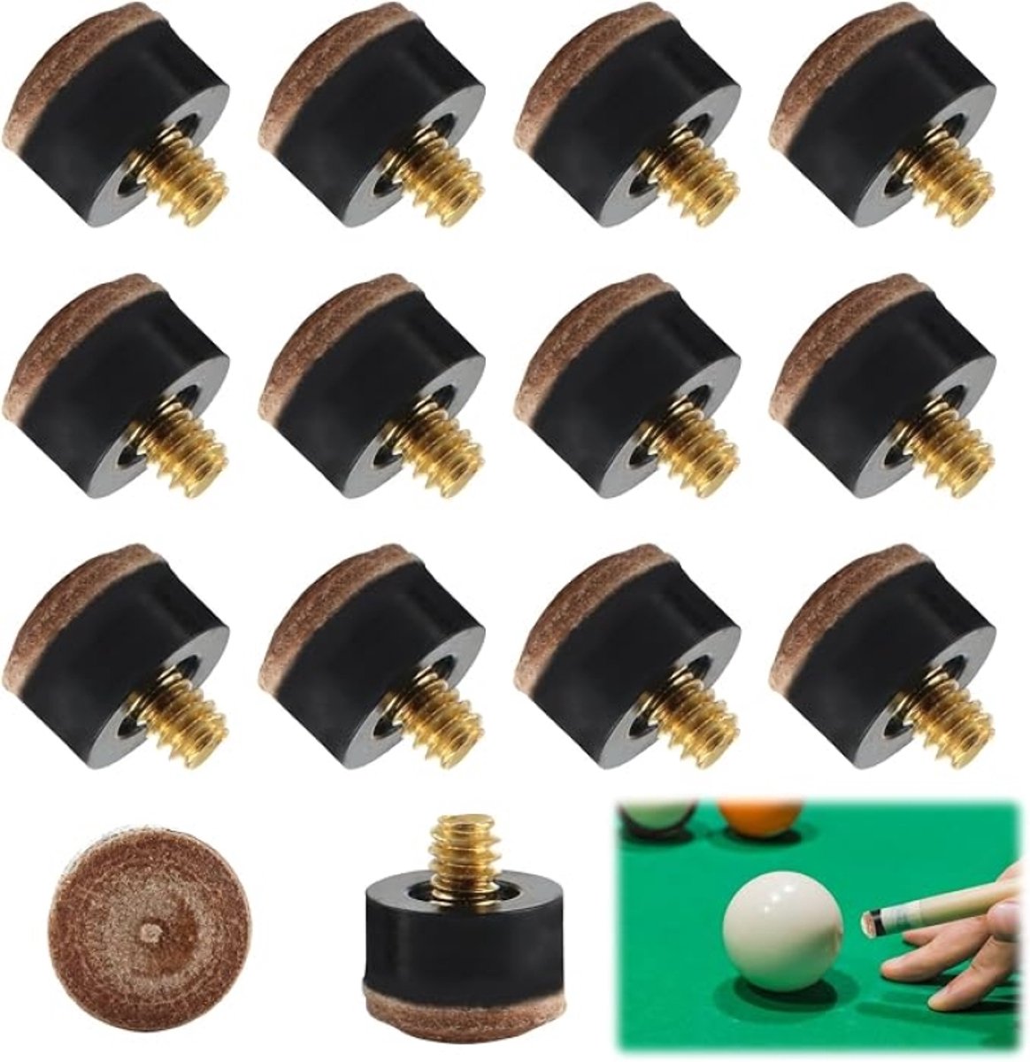 12 mm Biljartkeu Tips - Schroefbare Reservepunten van Leer - Set van 12 Stuks - Verbeter je Biljartervaring