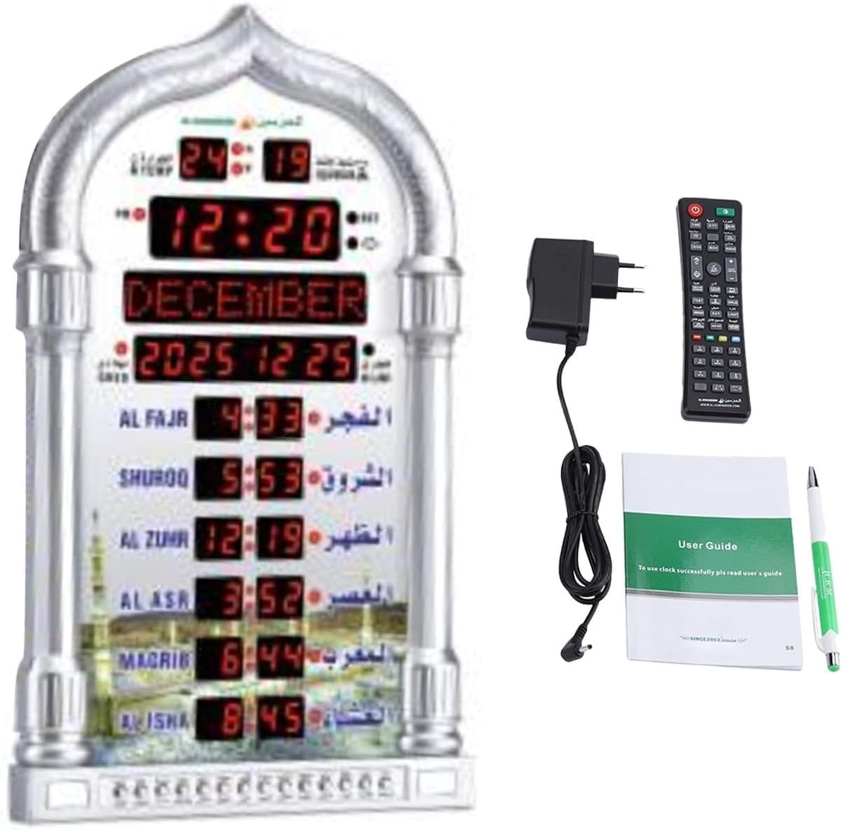 Automatische digitale gebedwekkers, islamitische wandklok met EU-stekker, 110-240V, AZAN-functie en moderne uitstraling