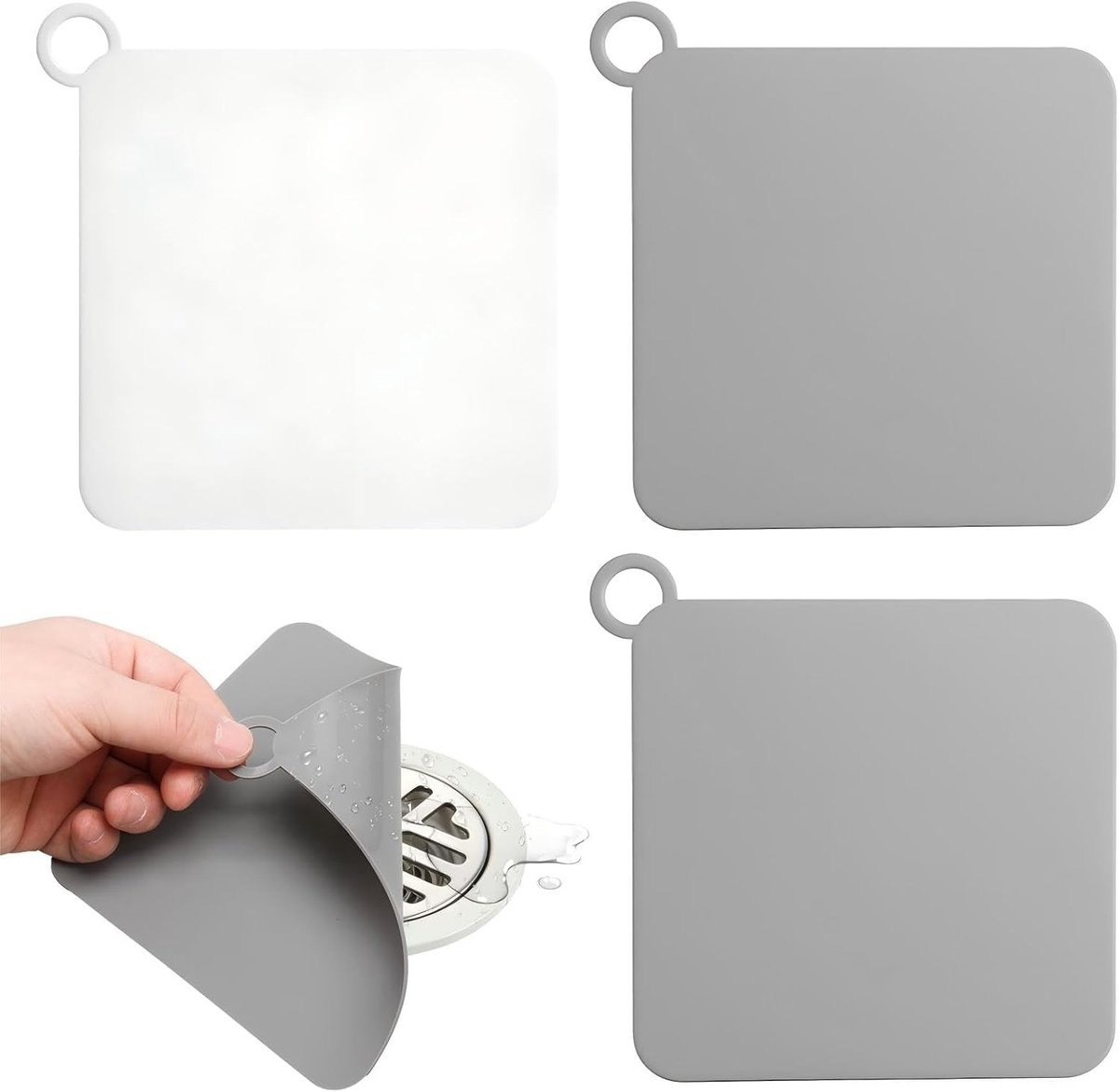 Douche Stop - Grijs/Wit - 15 x 15 cm - Siliconen Universele Badstop - Voor Gootsteen en Douchebak