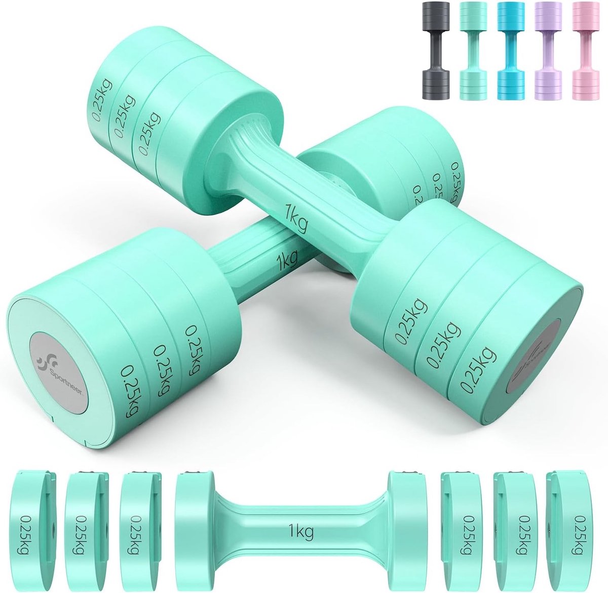 Verstelbare Dumbbells Set van 2 voor Vrouwen, 1-2.5 kg, Ideaal voor Thuis Fitness, Krachttraining en Sportactiviteiten