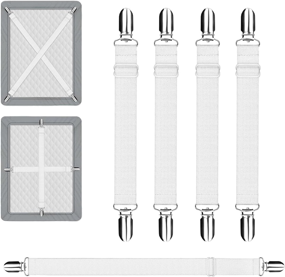 Bedlakenspanner - Wit - 28-49 cm - Verstelbare Bedlakenhouder - Voor Lakens en Bankovertrekken