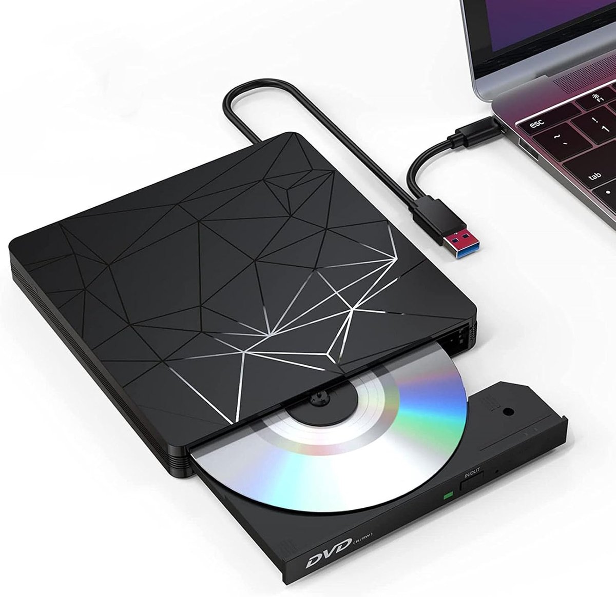carmdering - Externe DVD Speler en Brander - Voor Laptop - USB 3.0 of USB C - Hoes + Kabel - Externe CD speler