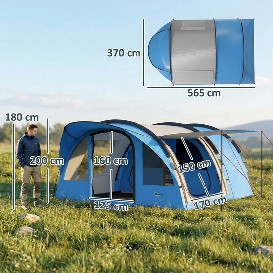 Outsunny Tunneltent-Glasvezel, Polyester-565L x 370B x 200H cm-Lichtblauw + Grijs — afbeelding 2