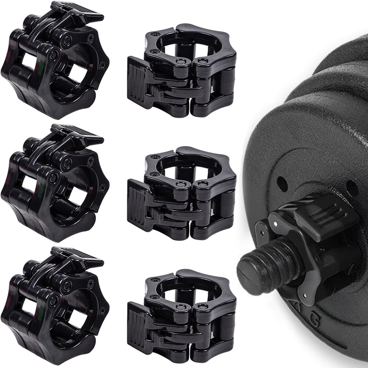 Set van 6 Dumbbell Sluitingen, 30 mm Snelsluiting voor Halterstangen, Gewichtheffen, Krachttraining en Fitnessaccessoires in Zwart