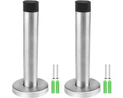JaneYi 2 Pieces Door Stop Stopper Stainless Steel 120mm Wall Mounted Sound Dampening Bumper Rubber Buffer Protect - ShopVlot