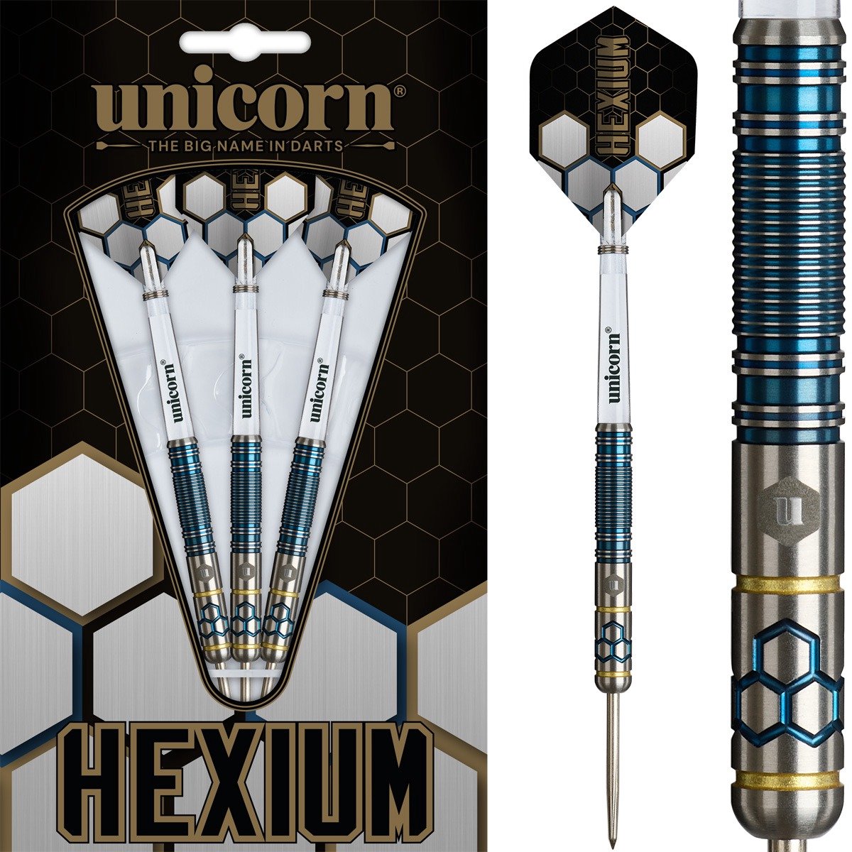 Unicorn Hexium 2 Blue Gold 90% - Dartpijlen