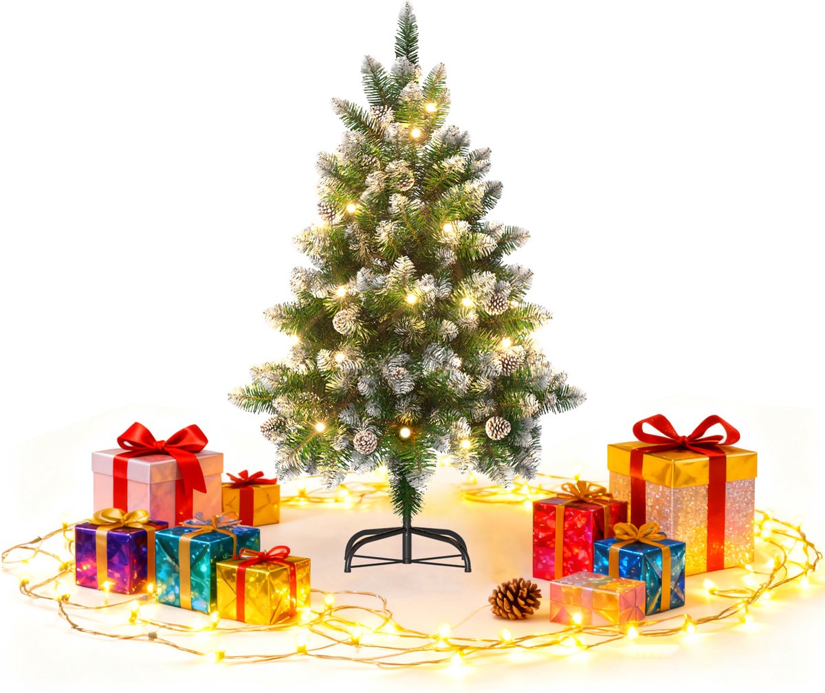 AUFUN Kunstkerstboom – 120 cm – Met Verlichting – 120 LED – Warm Wit – PVC Dennenboom