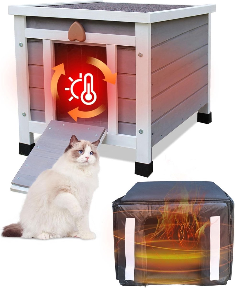 Outdoor Kattenhuis - Grijs met Isolatie - 42 x 51 x 43 cm - Winterbestendig en Waterdicht - Voor Kleine Dieren
