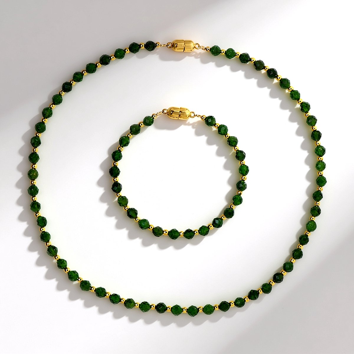 Cavill - Sieradenset Verguld 18K Goud - 925 Sterling Zilver - 81.7 ct Russische Diopsied & 23.4 ct Gouden Hematiet - Elegante Armband & Ketting