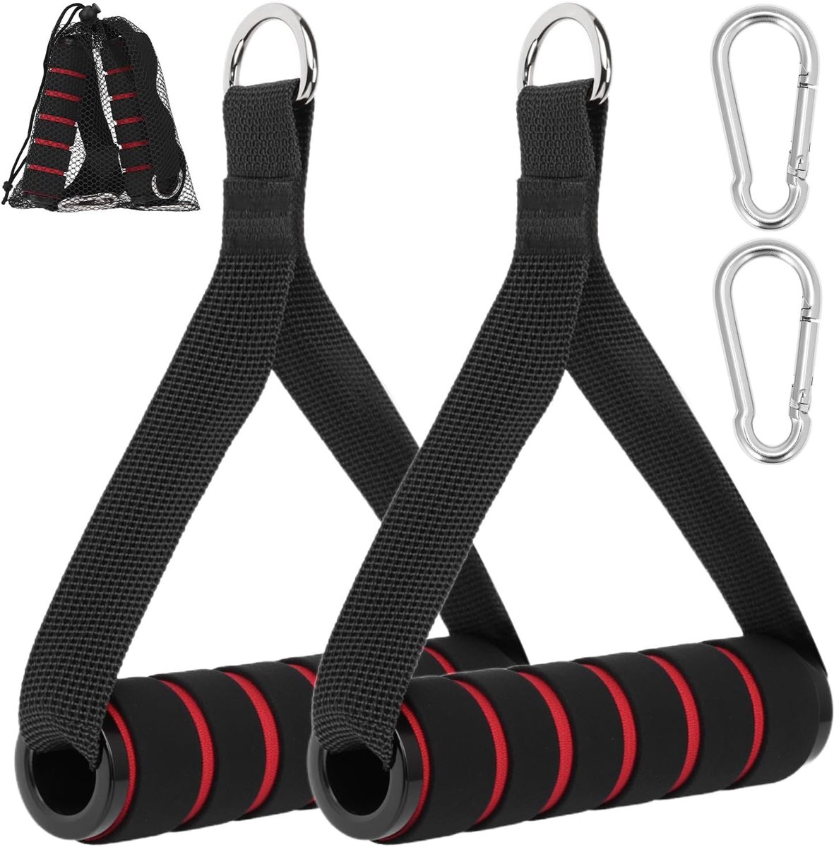 QWORK® 2 stuks weerstandsbandgrepen, 2 stuks karabijnhaken, weerstandsbandgrepen, fitnessaccessoires - ShopVlot