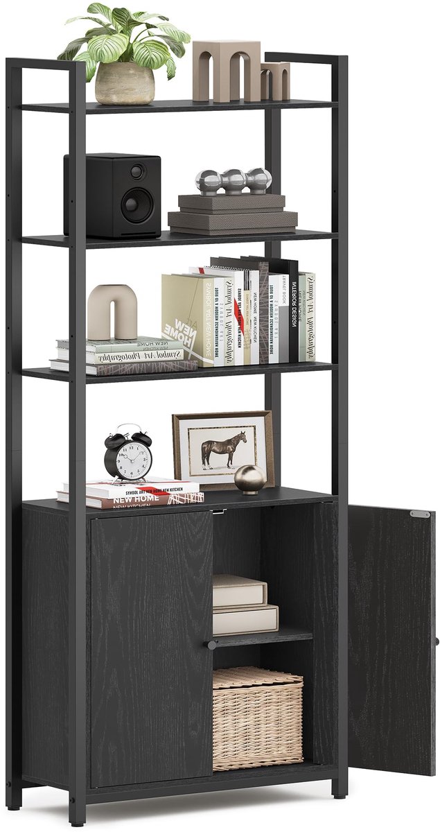 Famanu – Vrijstaande boekenkast, 6-laags, met deuren, 24 x 60 x 159,5 cm