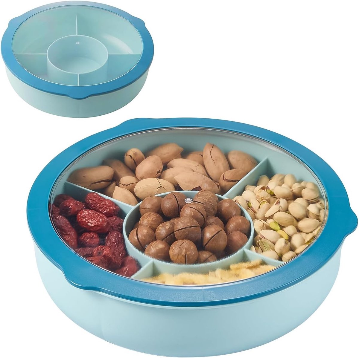 Snoepdoos - Kristalblauw - 28,6 x 8 cm - Snackschaal met 5 Vakken - Voor Feestjes en Diner