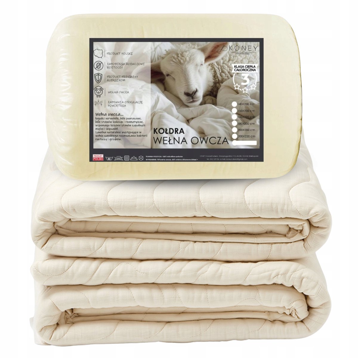 KONEY - All year dekbed 140 x 200 cm - schapenwol - Ecru - 200 g/m²