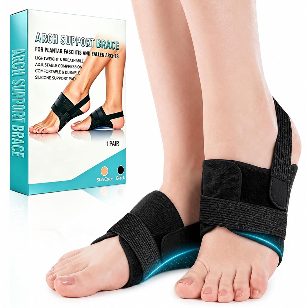 SnelShoppen - Set van 2 Verstelbare Voetboogbandages, Ademend en Ondersteunend met Siliconen, Ideaal voor Platvoet en Voetboog, Geschikt voor Dames en
