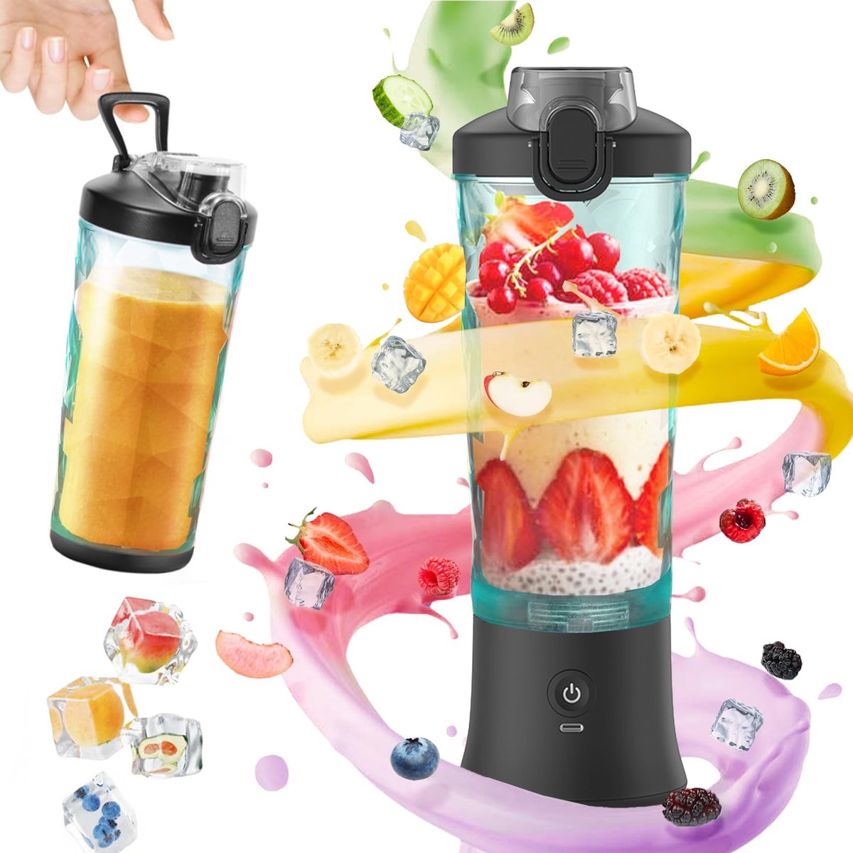 SnelShoppen - Draagbare Mini-Mixer Smoothiemaker 600 ml met 6 Messen - Ideaal voor Keuken, Camping, Sport, en Gezonde Dranken - Makkelijk in Gebruik e